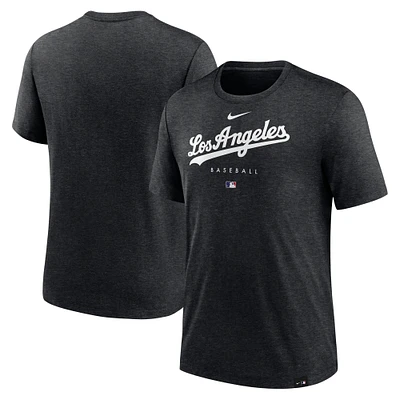 Men's Nike Heather Black Los Angeles Dodgers Authentic Collection Early Work Tri-Blend Performance T-Shirt