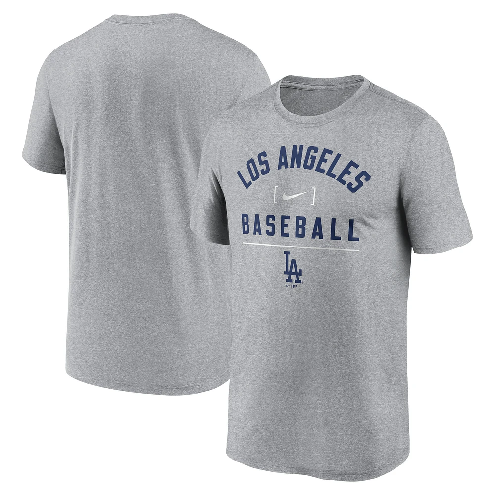 T-shirt Nike Heather Charcoal Los Angeles Dodgers Arch Baseball Stack Performance pour homme