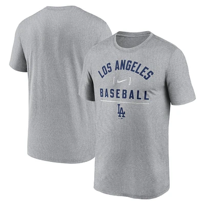 T-shirt Nike Heather Charcoal Los Angeles Dodgers Arch Baseball Stack Performance pour homme