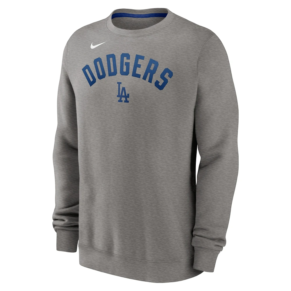 Men's Nike Heather Charcoal Los Angeles Dodgers Classic Fleece Performance Pullover Sweatshirt