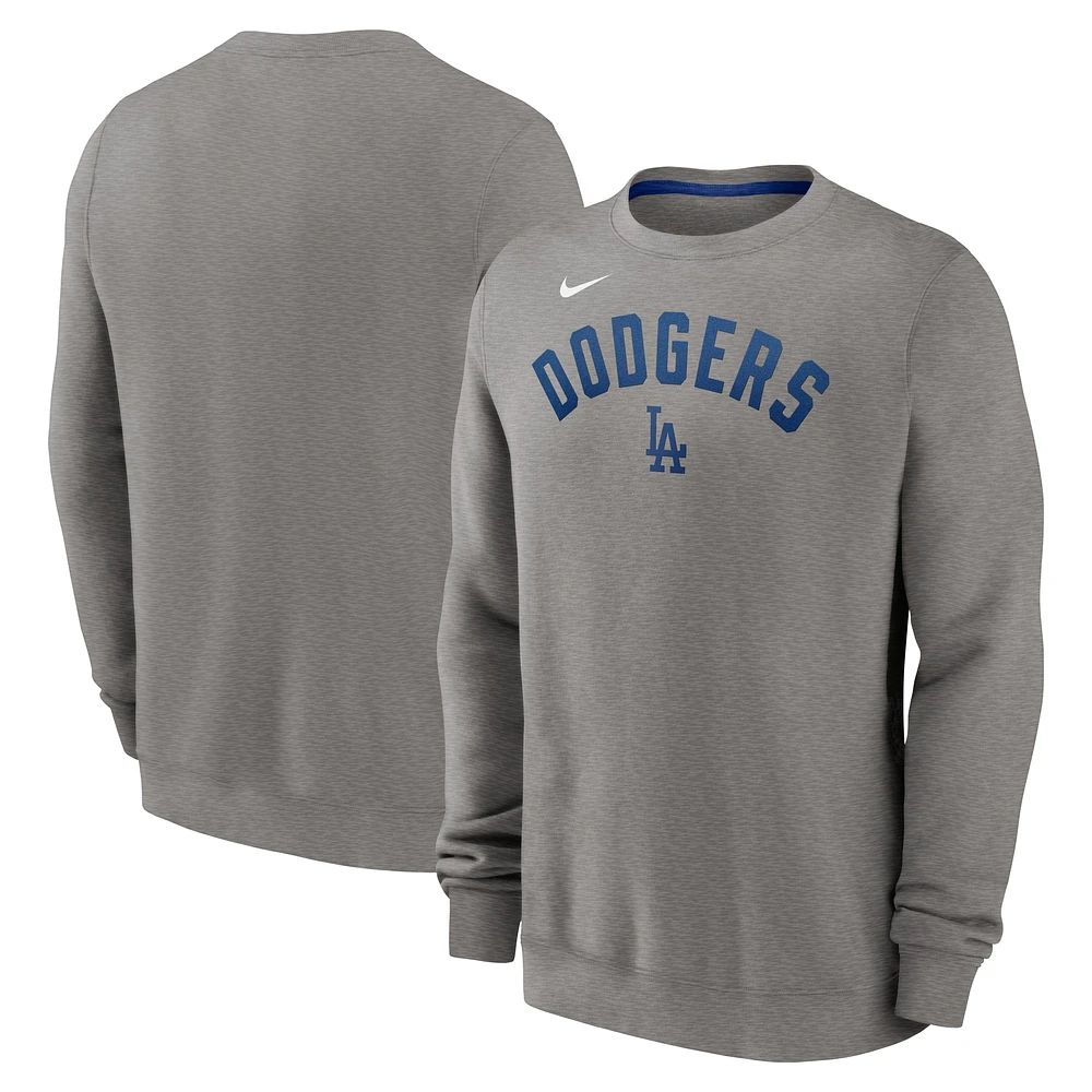 Sweat-shirt Nike Heather Charcoal Los Angeles Dodgers Classic Fleece Performance Pullover pour homme