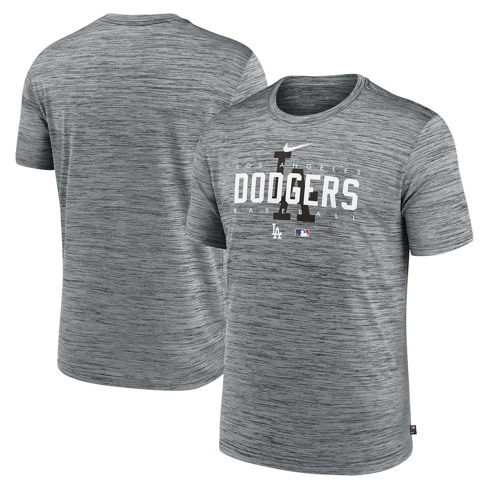 T-shirt d'entraînement Velocity Performance Nike Los Angeles Dodgers Authentic Collection, gris chiné pour homme