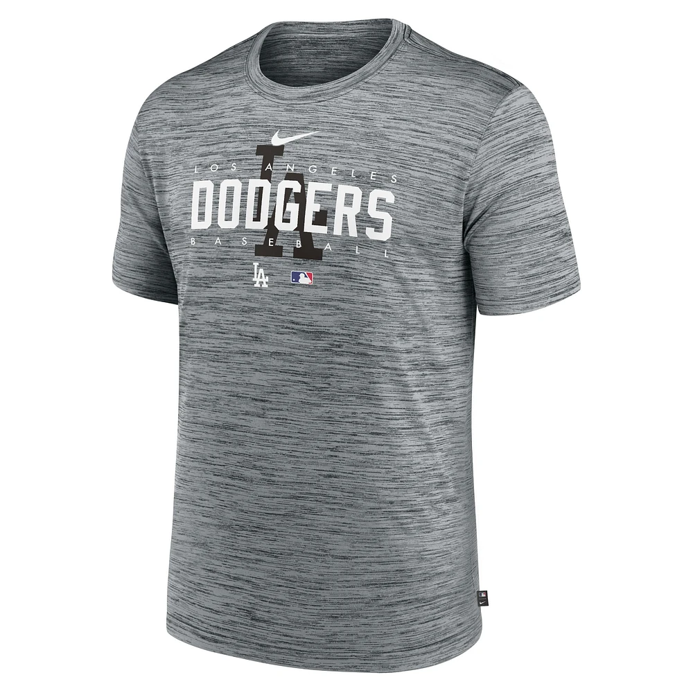 T-shirt d'entraînement Velocity Performance Nike Los Angeles Dodgers Authentic Collection, gris chiné pour homme