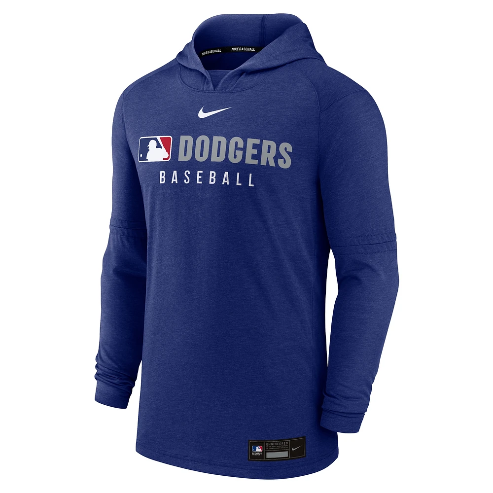 Men's Nike Heather Royal Los Angeles Dodgers Authentic Collection Tri-Blend Performance Pullover Hoodie