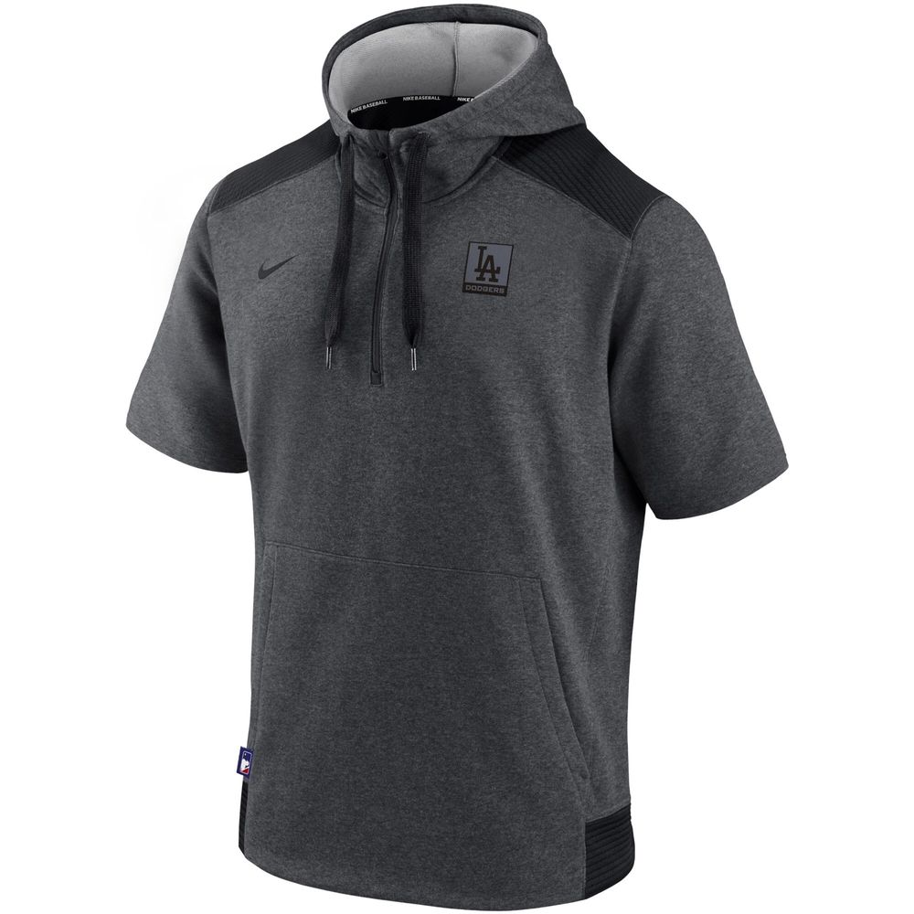 Men's Nike Heathered Charcoal Los Angeles Dodgers Authentic Collection Flux Performance - Quarter-Zip Short Sleeve Hoodie