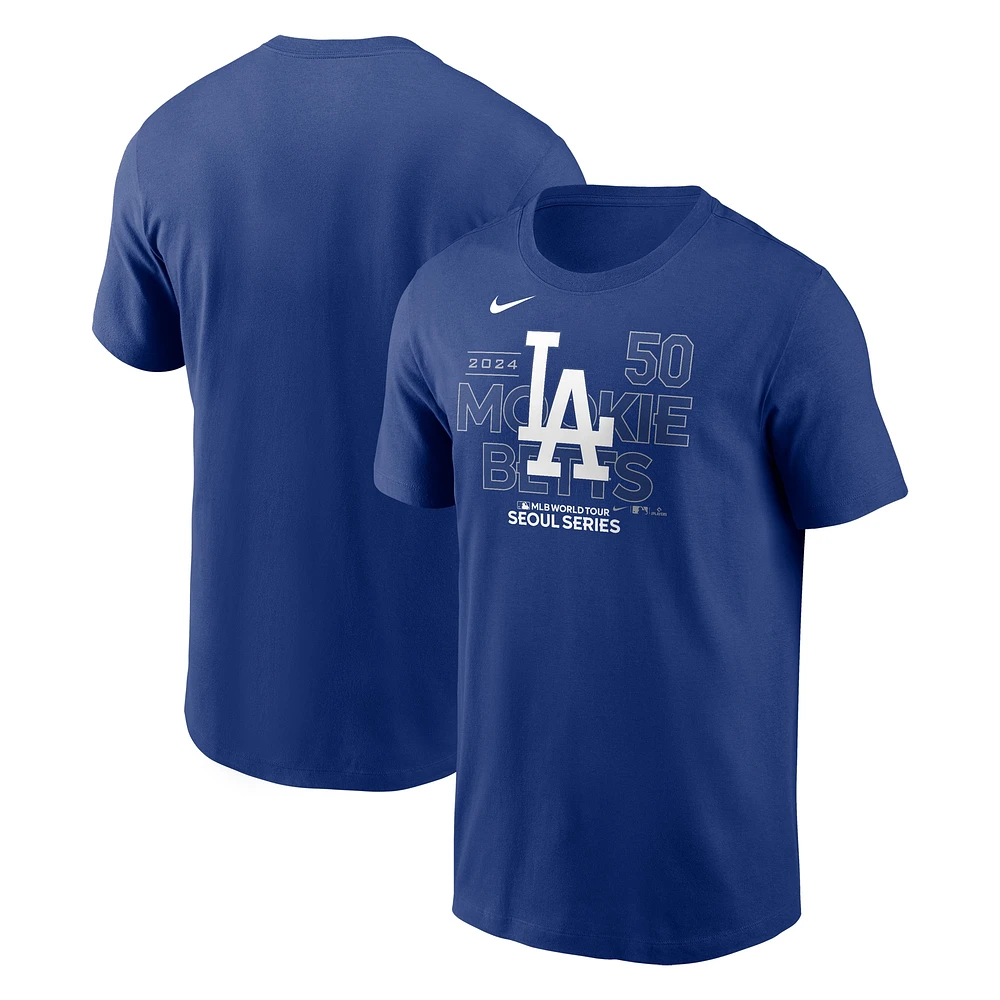 T-shirt Nike Mookie Betts Royal Los Angeles Dodgers 2024 MLB World Tour Seoul Series pour homme avec nom et numéro de joueur