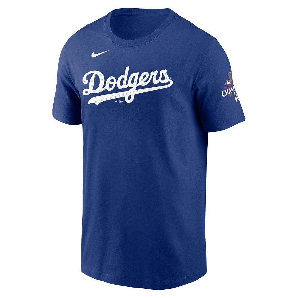 T-shirt Nike Mookie Betts Royal Los Angeles Dodgers pour homme avec nom et numéro des champions de la Série mondiale 2024