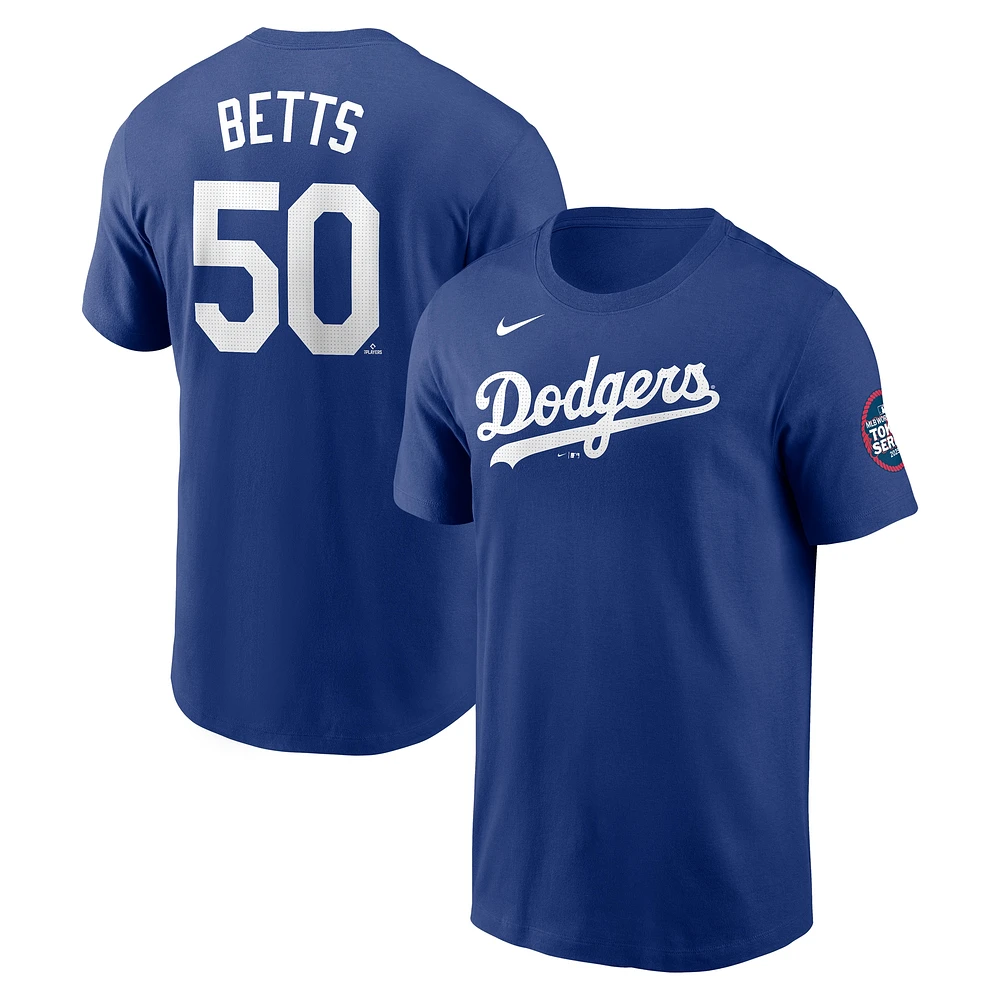 Men's Nike Mookie Betts Royal Los Angeles Dodgers 2025 MLB World Tour: Tokyo Series Name & Number T-Shirt