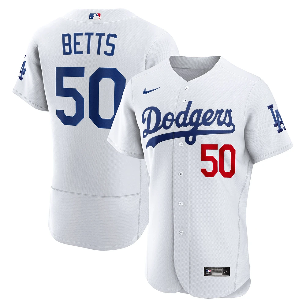 Homme Nike Mookie Betts Blanc Los Angeles Dodgers Domicile Authentique Maillot Joueur