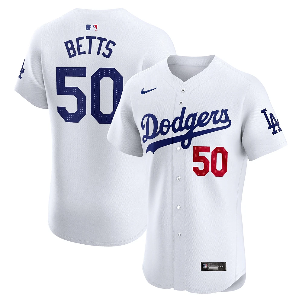 Maillot Nike Mookie Betts pour homme, blanc, Los Angeles Dodgers, Domicile Elite