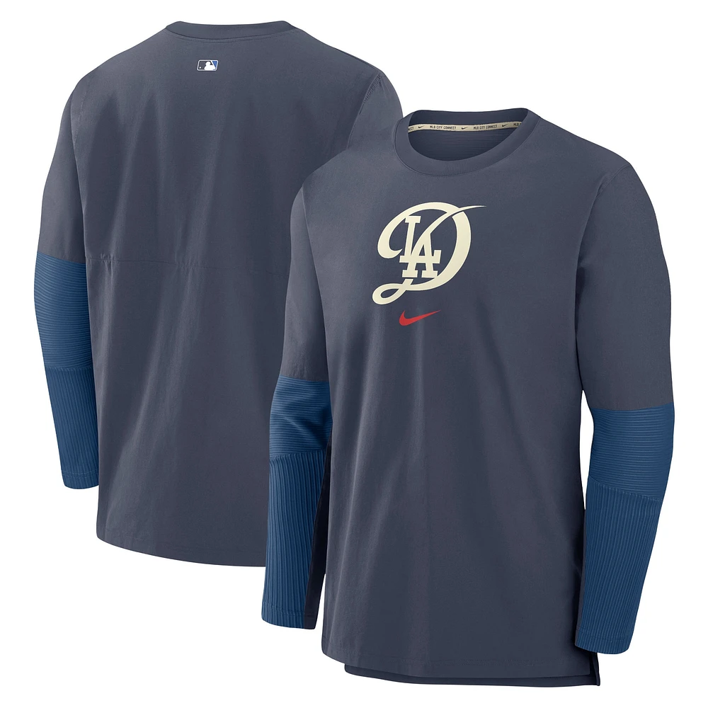 Men's Nike Navy Los Angeles Dodgers 2024 City Connect Authentic Collection Player Tri-Blend Pullover Sweatshirt