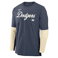 Men's Nike  Navy Los Angeles Dodgers Authentic Collection City Connect Lightweight Player Tri-Blend Performance Long Sleeve T-Shirt
