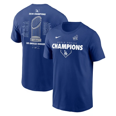 T-shirt Nike Royal Los Angeles Dodgers pour homme avec liste des champions de la Série mondiale 2024