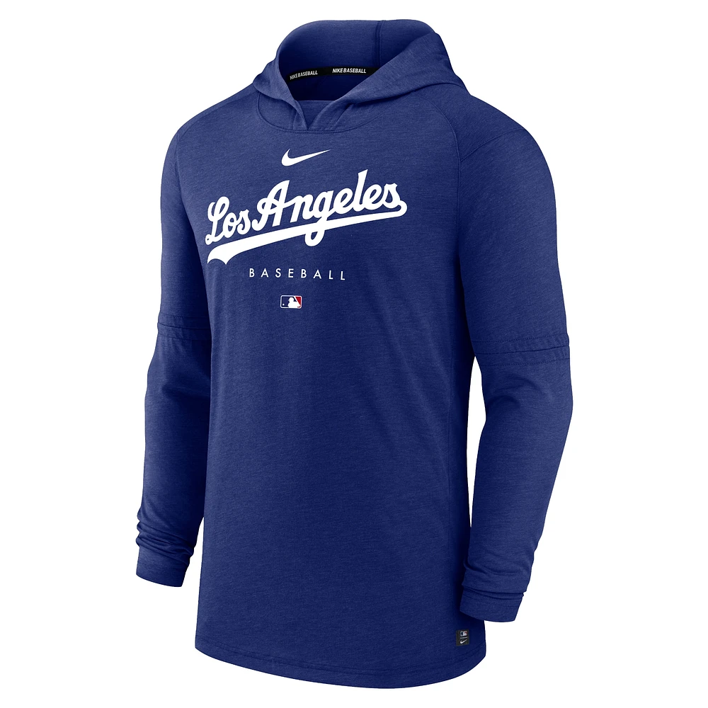 Sweat à capuche enfiler triple mélange Performance Nike Royal Los Angeles Dodgers Authentic Collection pour homme