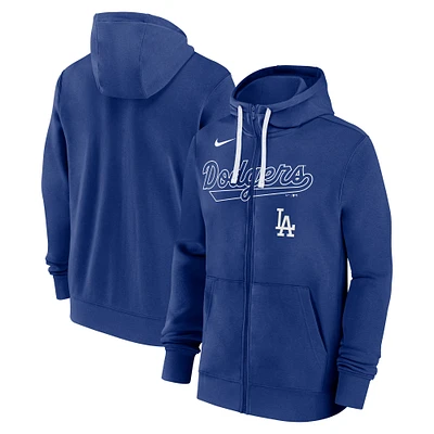 Sweat à capuche entièrement zippé Nike Royal Los Angeles Dodgers Knockout Script pour homme