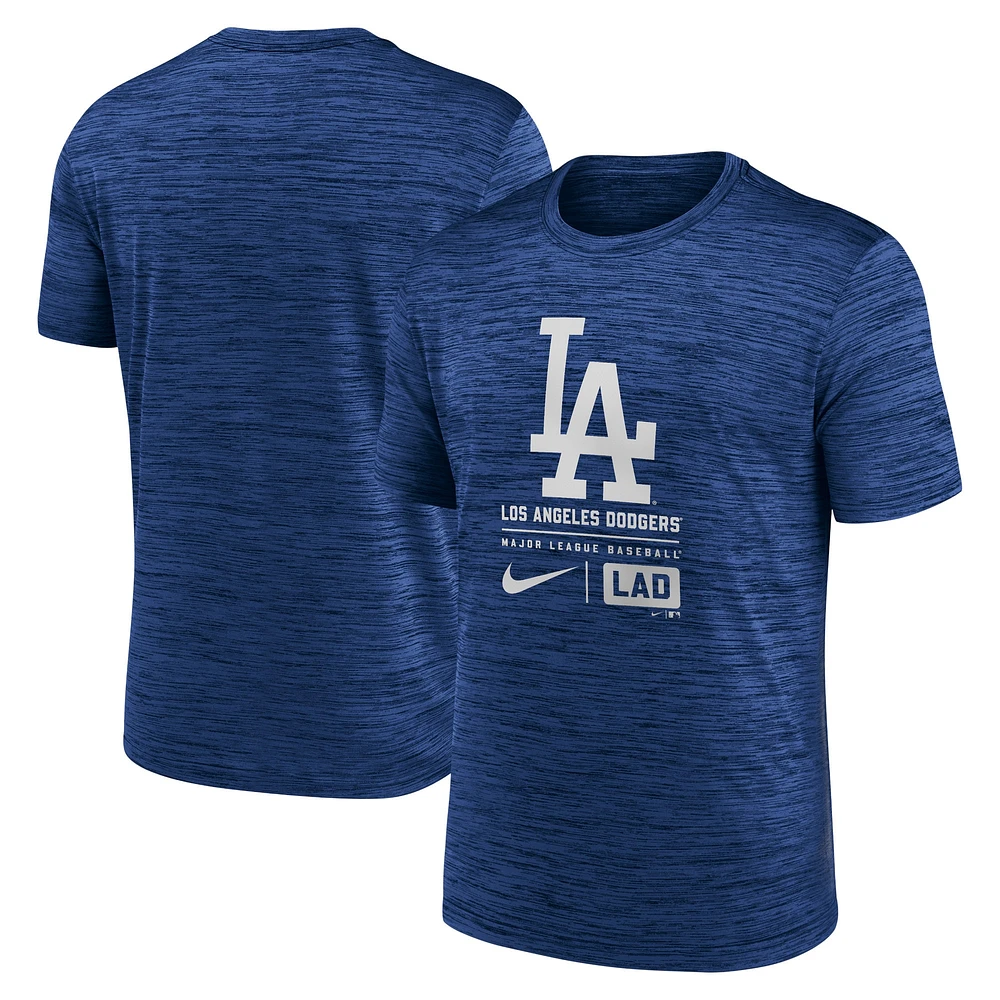 T-shirt Nike Royal Los Angeles Dodgers Velocity avec grand logo pour homme