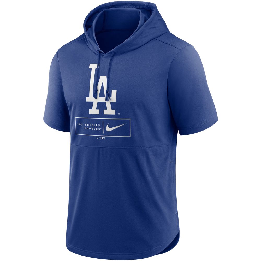 Men's Nike Royal Los Angeles Dodgers Logo Lockup Performance - Short Sleeve Pullover Hoodie