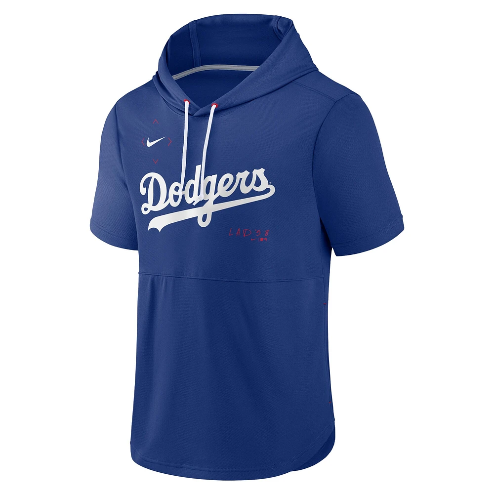 Chandail à capuchon enfiler manches courtes pour homme Nike Royal Los Angeles Dodgers Springer