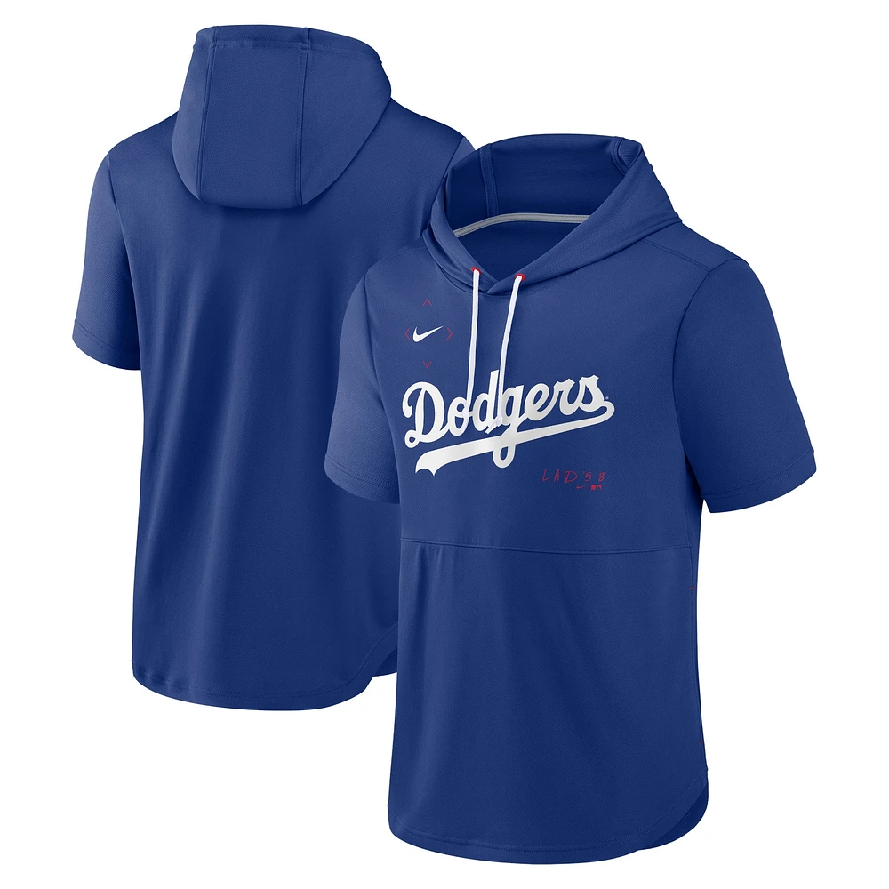 Chandail à capuchon enfiler manches courtes pour homme Nike Royal Los Angeles Dodgers Springer