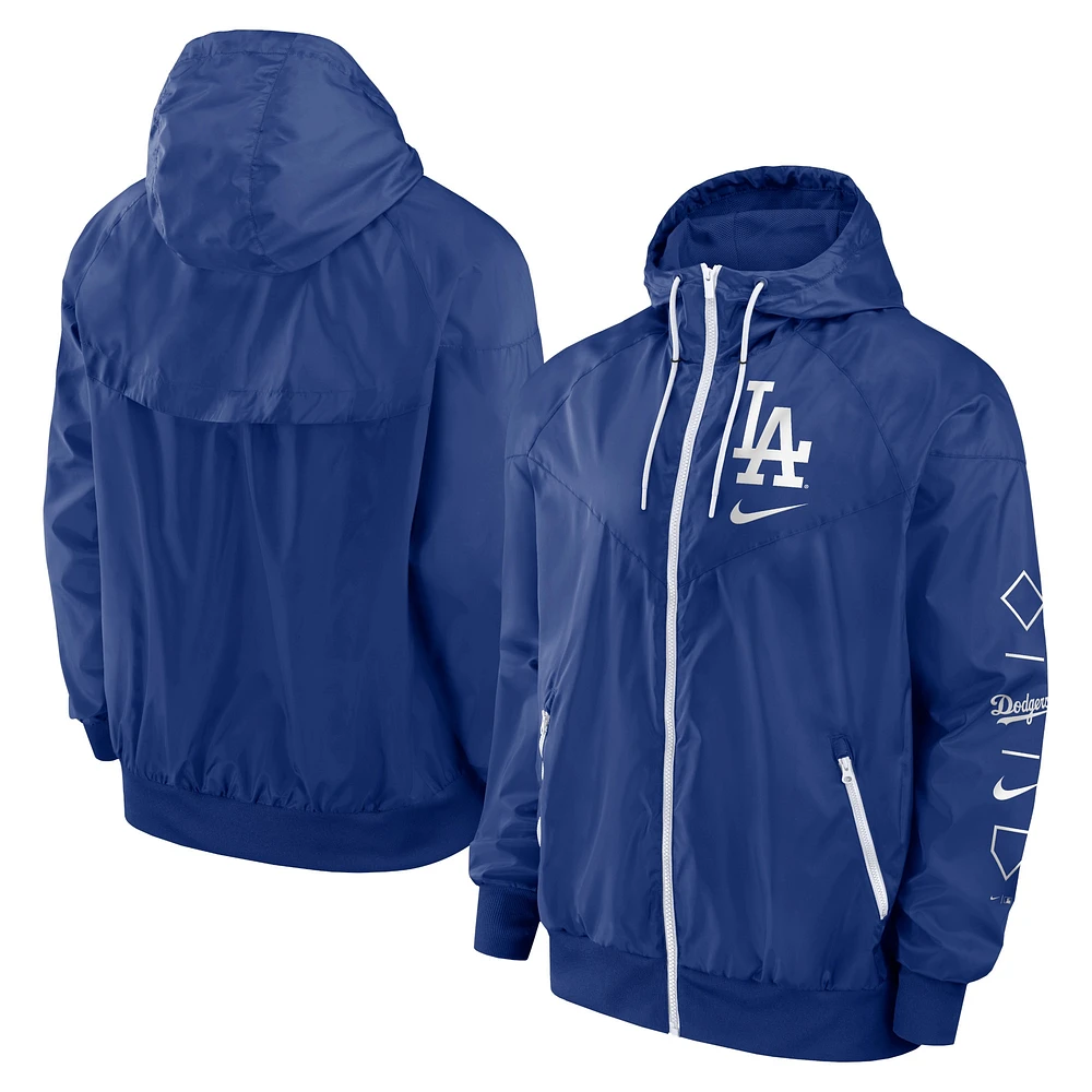 Coupe-vent à fermeture éclair intégrale Nike Royal Los Angeles Dodgers Windrunner Raglan pour homme