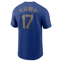T-shirt Nike Shohei Ohtani Royal Los Angeles Dodgers 2025 Gold Collection pour homme avec nom et numéro Kanji