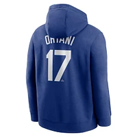 Sweat à capuche Nike Shohei Ohtani Royal Los Angeles Dodgers pour hommes, nom et numéro du club