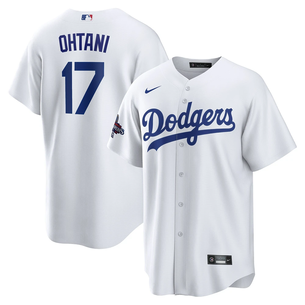 Maillot réplique à domicile Nike Shohei Ohtani pour homme, blanc, champions de la Série mondiale 2024 des Los Angeles Dodgers