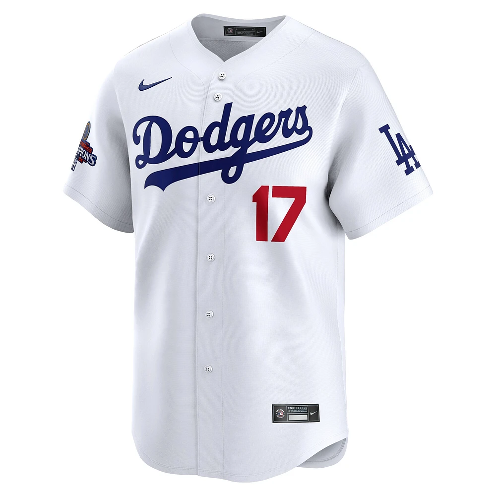 Maillot Nike Shohei Ohtani pour homme, édition limitée, blanc, Los Angeles Dodgers, domicile, champions de la série mondiale 2024