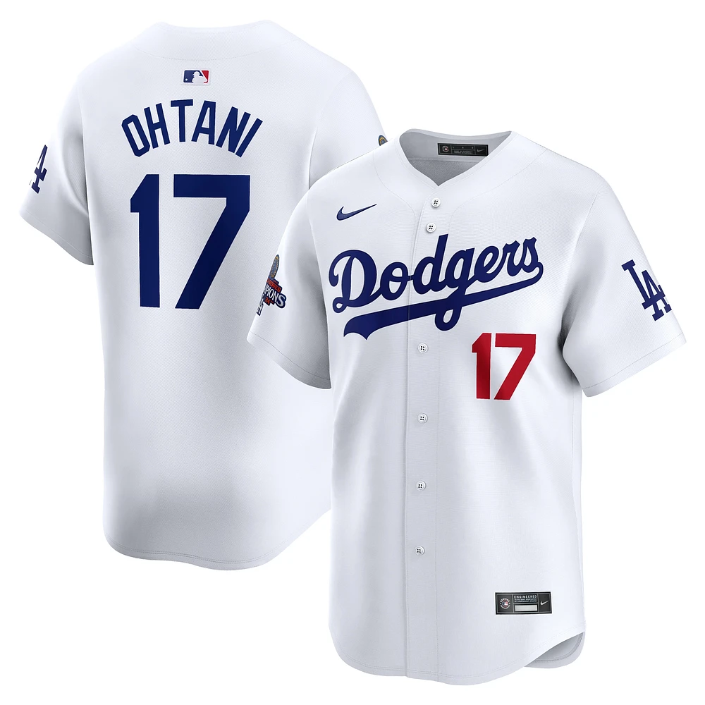 Maillot Nike Shohei Ohtani pour homme, édition limitée, blanc, Los Angeles Dodgers, domicile, champions de la série mondiale 2024