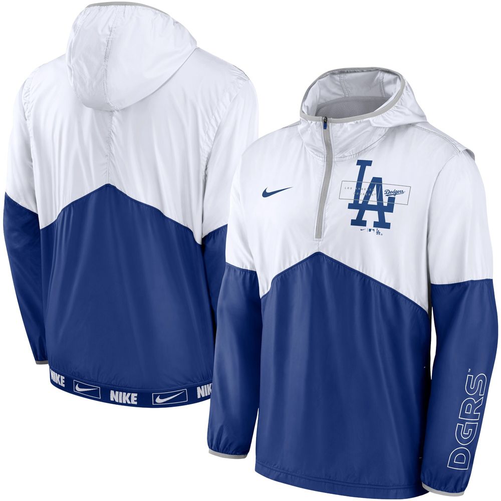 Nike Men's Nike White/Royal Los Angeles Dodgers Overview - Half-Zip Hoodie  Jacket