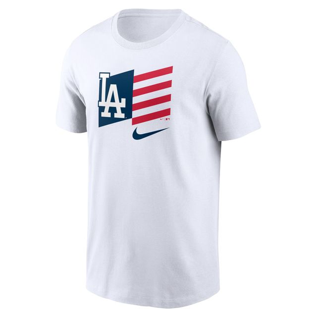 T-shirt blanc avec drapeau américain des Los Angeles Dodgers Nike pour homme