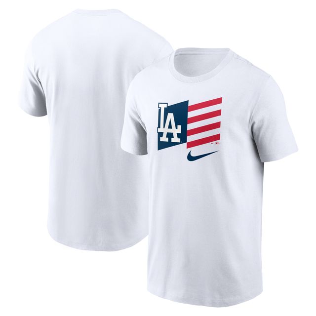 T-shirt blanc avec drapeau américain des Los Angeles Dodgers Nike pour homme