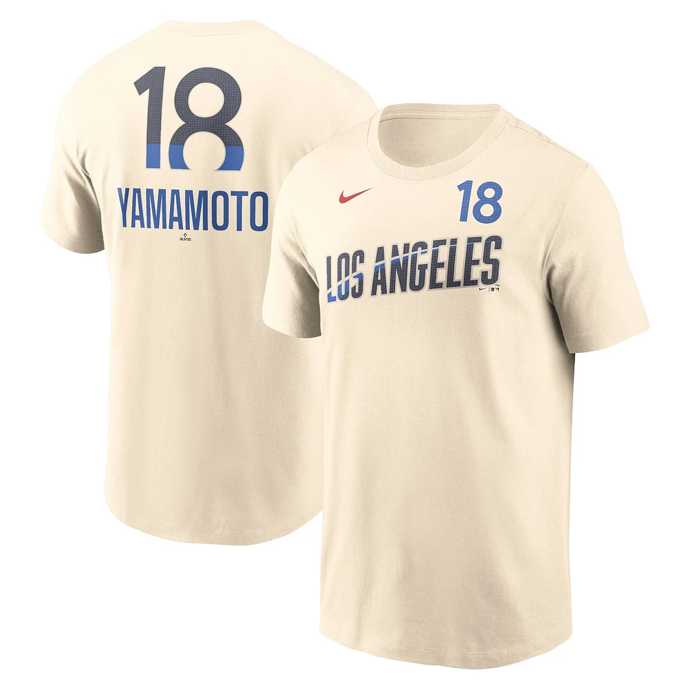 T-shirt Nike Yoshinobu Yamamoto pour homme, blanc, Los Angeles Dodgers 2024 City Connect Fuse Nom et numéro