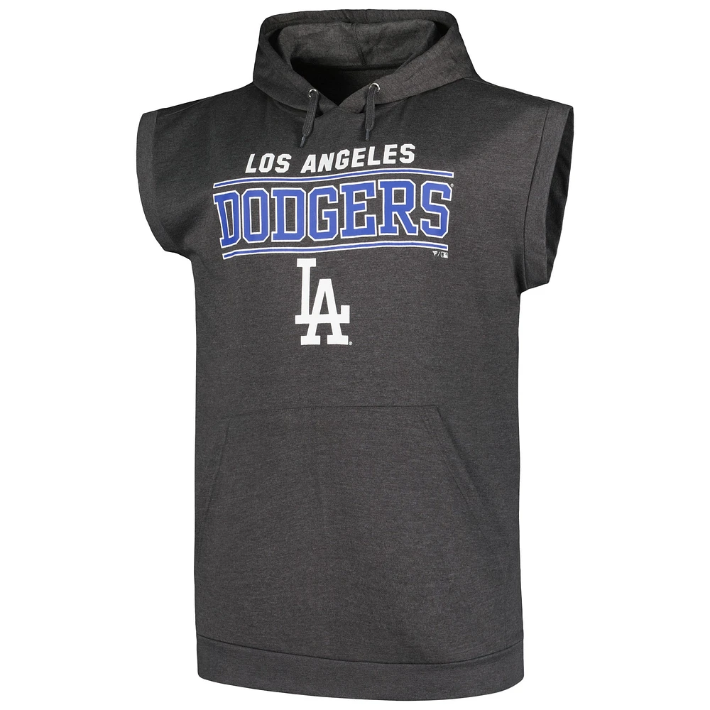 Sweat à capuche sans manches pour hommes Profile Heather Charcoal Los Angeles Dodgers Big & Tall Muscle