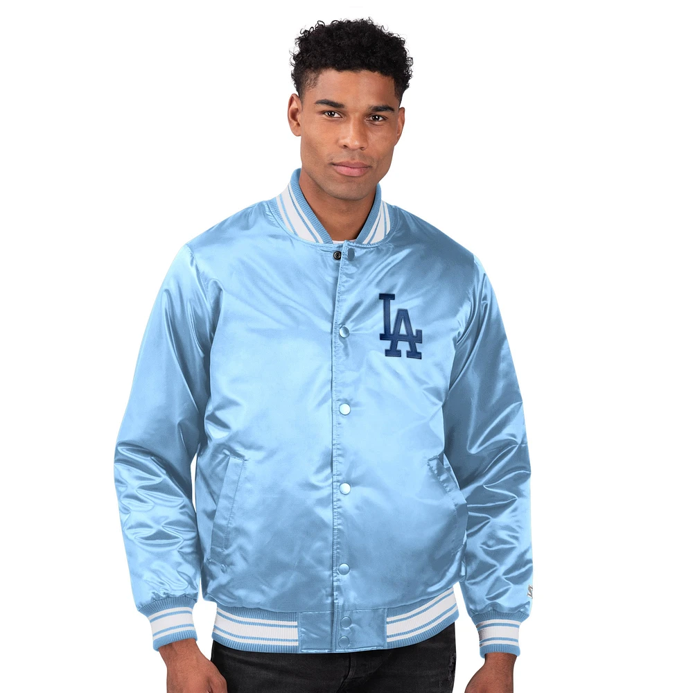 Men's Starter Light Blue Los Angeles Dodgers Locker Room Satin Full-Snap Varsity Jacket