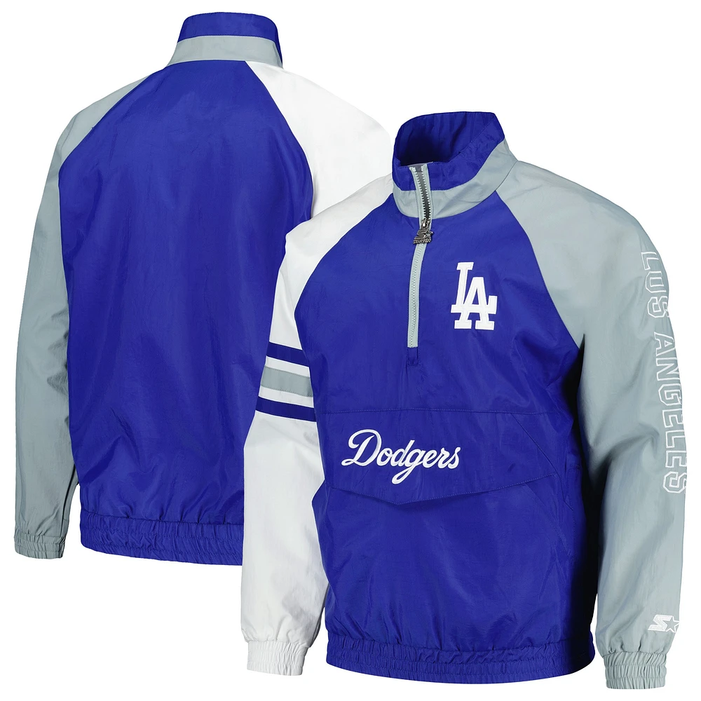 Veste à demi-zip Starter Royal/Gris Los Angeles Dodgers Elite Raglan pour hommes