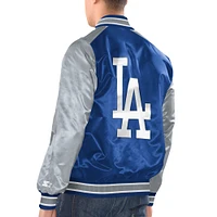 Veste universitaire en satin à bouton-pression Starter Royal/Blanc pour hommes des Dodgers de Los Angeles