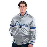 Veste universitaire réversible en satin à boutons-pression Starter Silver/Royal des Los Angeles Dodgers pour homme