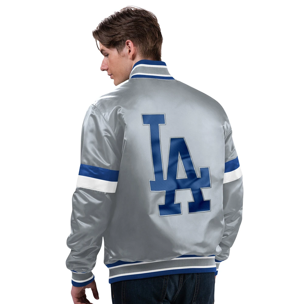 Veste universitaire réversible en satin à boutons-pression Starter Silver/Royal des Los Angeles Dodgers pour homme