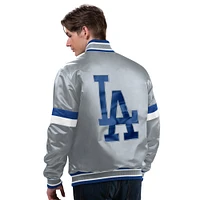 Veste universitaire réversible en satin à boutons-pression Starter Silver/Royal des Los Angeles Dodgers pour homme