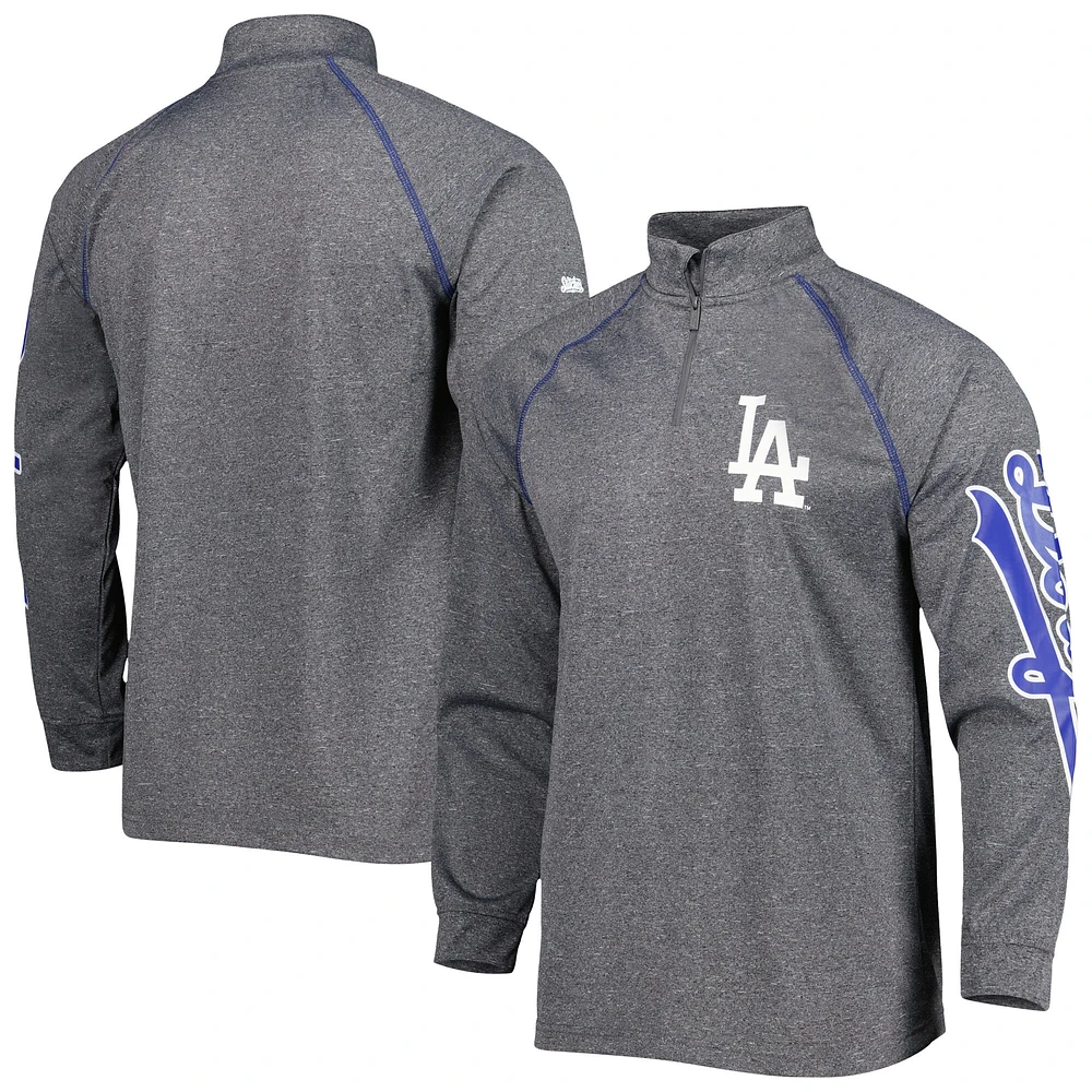 Men's Stitches Heather Gray Los Angeles Dodgers Wordmark Raglan Quarter-Zip Top