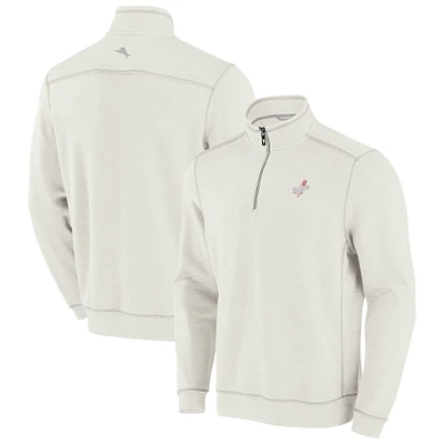 Men's Tommy Bahama Cream Los Angeles Dodgers Sport Tobago Bay Tri-Blend Half-Zip Sweatshirt