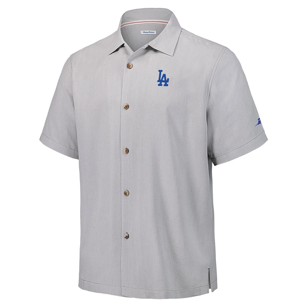 Men's Tommy Bahama Gray Los Angeles Dodgers Hit and Run Silk Camp Button-Up Shirt
