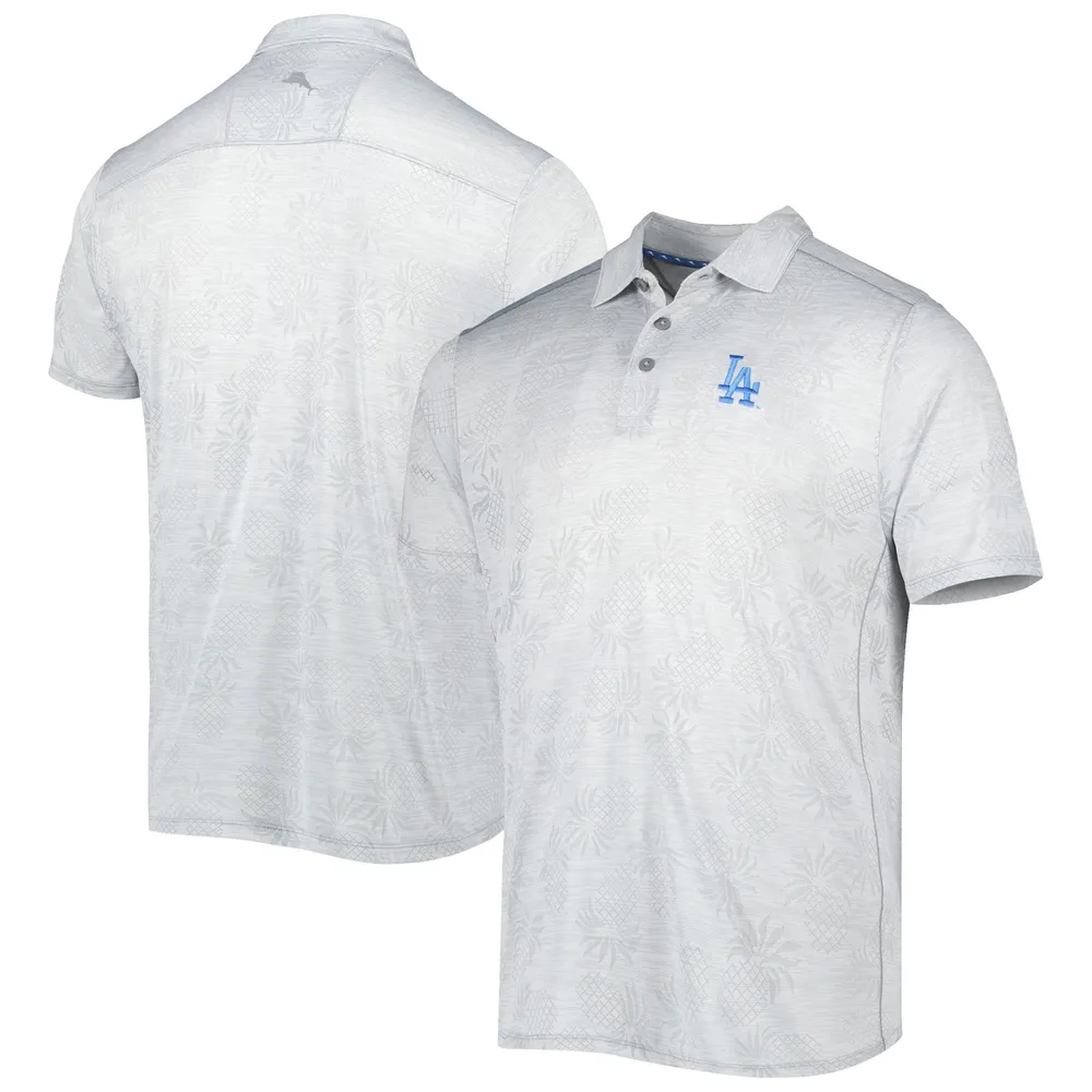 Men's Tommy Bahama Gray Los Angeles Dodgers IslandZone Pineapple Palm Coast Polo