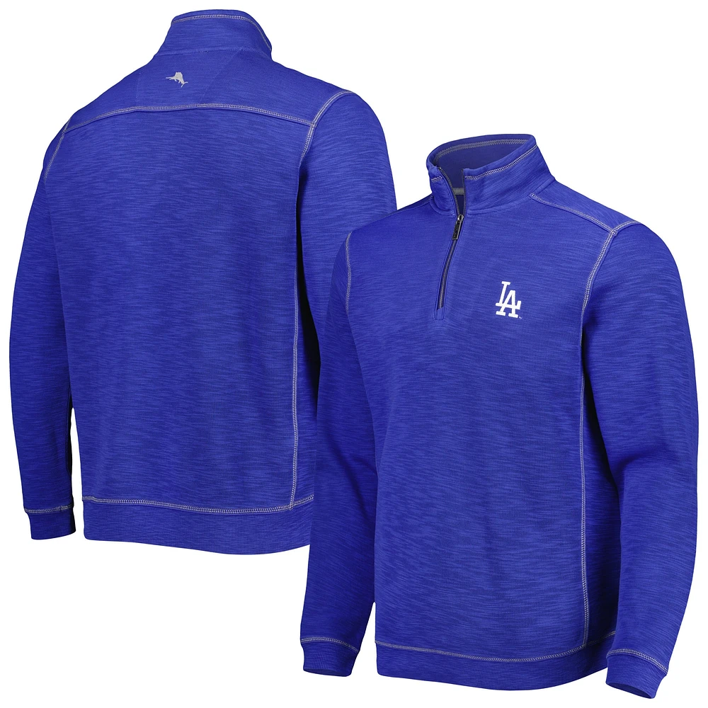 Men's Tommy Bahama Royal Los Angeles Dodgers Tobago Bay Tri-Blend Quarter-Zip Sweatshirt