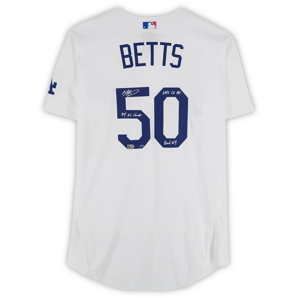 Mookie Betts Los Angeles Dodgers Autographed 2024 World Series Champions White Nike Authentic Jersey with Multiple Inscriptions - Limited Edition of 25