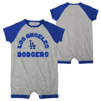 Newborn & Infant Heather Gray Los Angeles Dodgers Extra Base Hit Raglan Full-Snap Romper