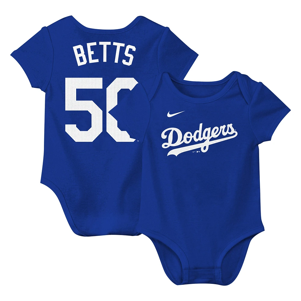 Body Nike Mookie Betts Royal Los Angeles Dodgers Fuse avec nom et numéro pour nouveau-né nourrisson