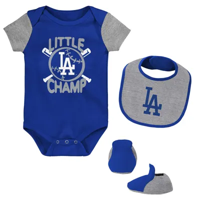 Newborn & Infant Royal/Heather Gray Toronto Blue Jays Three-Piece Love of Baseball Bib Bodysuit Booties Set