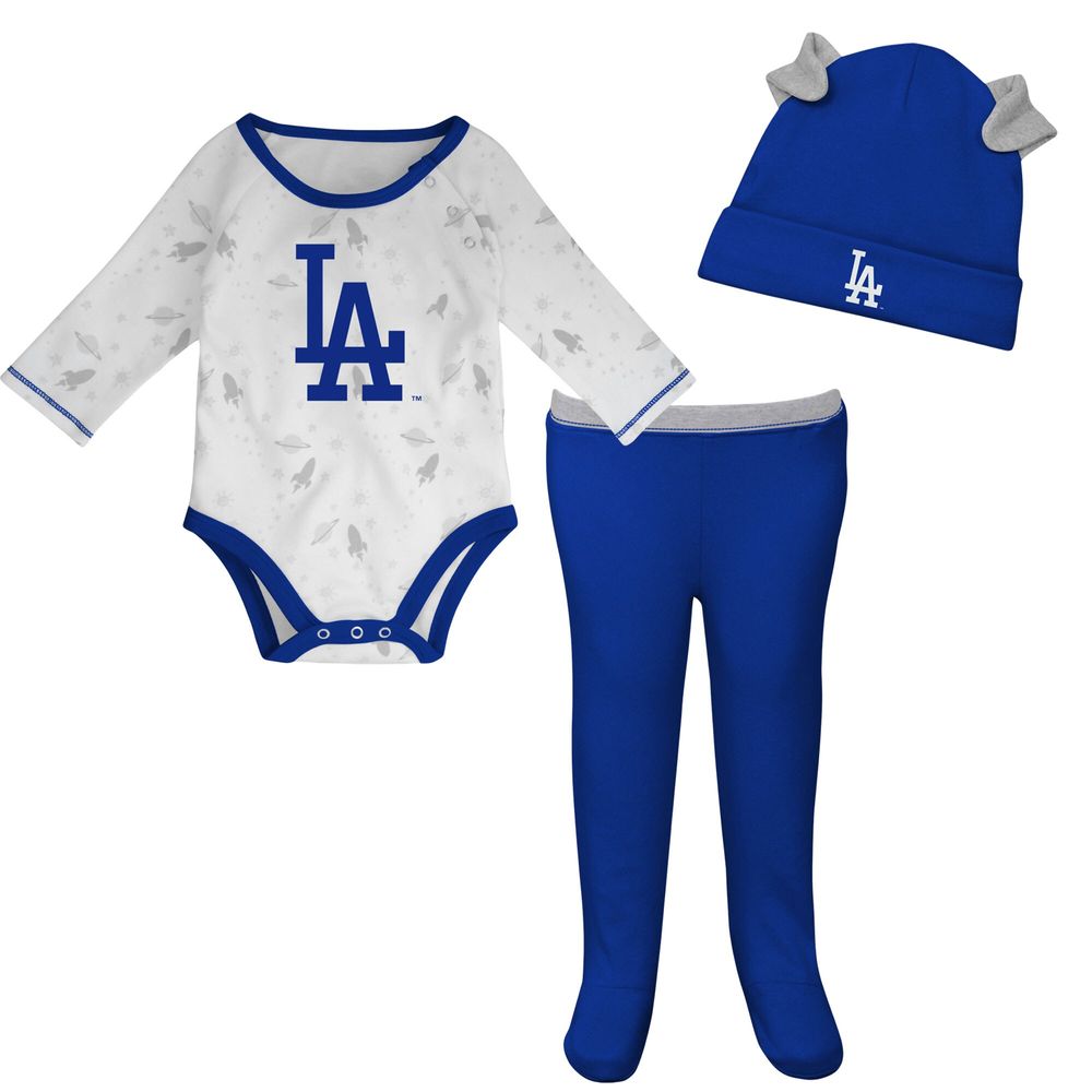 Newborn & Infant White/Royal Los Angeles Dodgers Three-Piece Dream Team - Hat Bodysuit Pants Set